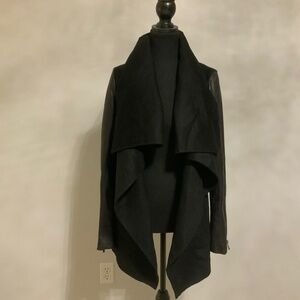 BCBG leather and Wool shawl coat NWOT Size XS